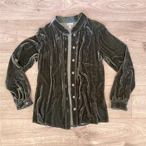 J Jill olive green button up sweater cardigan blouse velvet classy flowy
